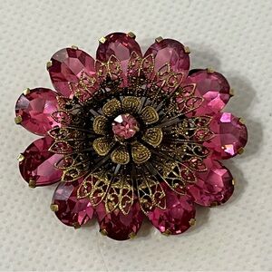 Antique Pink Czech Filigree Floral Brooch Estate Sale